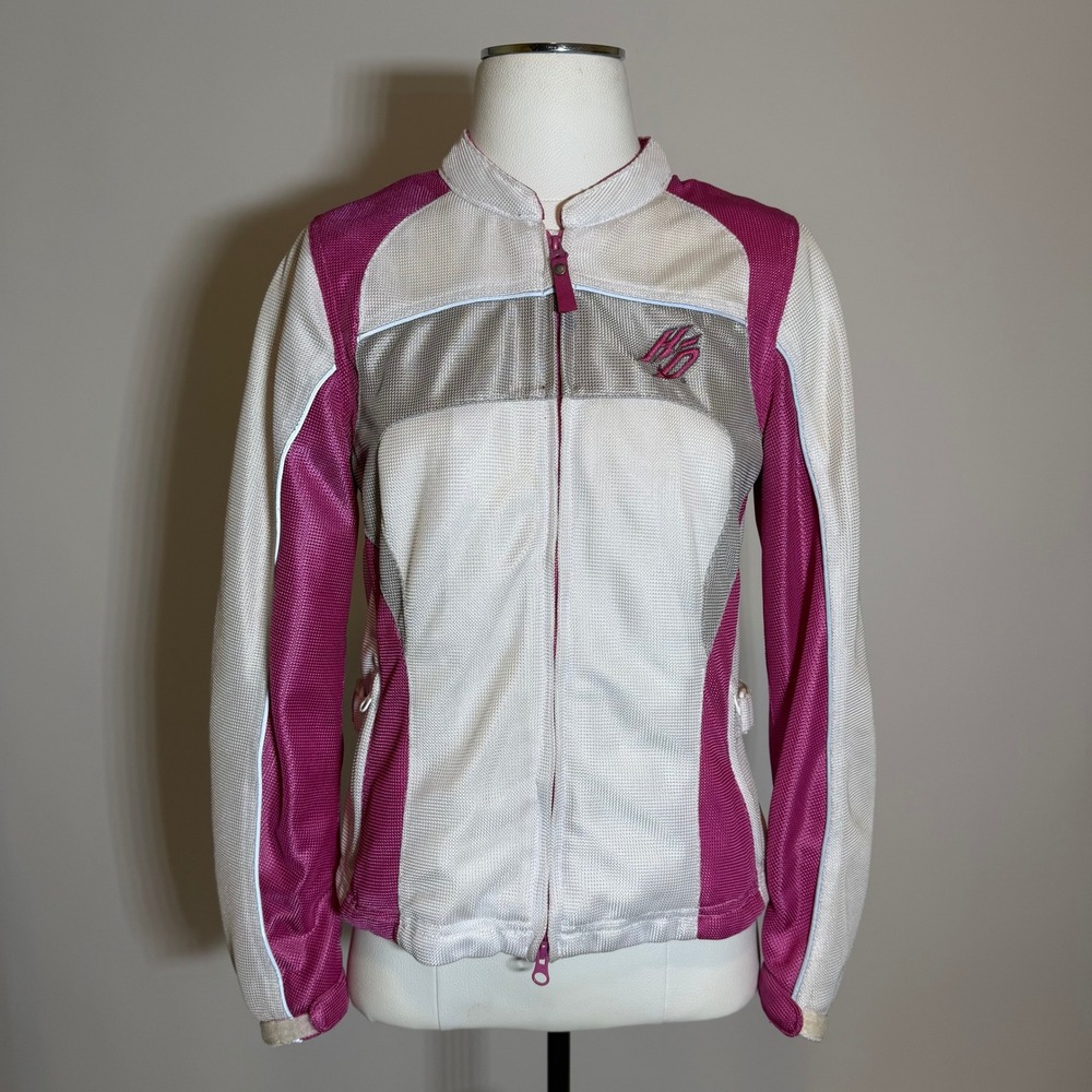Harley Davidson Womens Mesh Riding Jacket Pink White Gray Full Zip Motorcycle